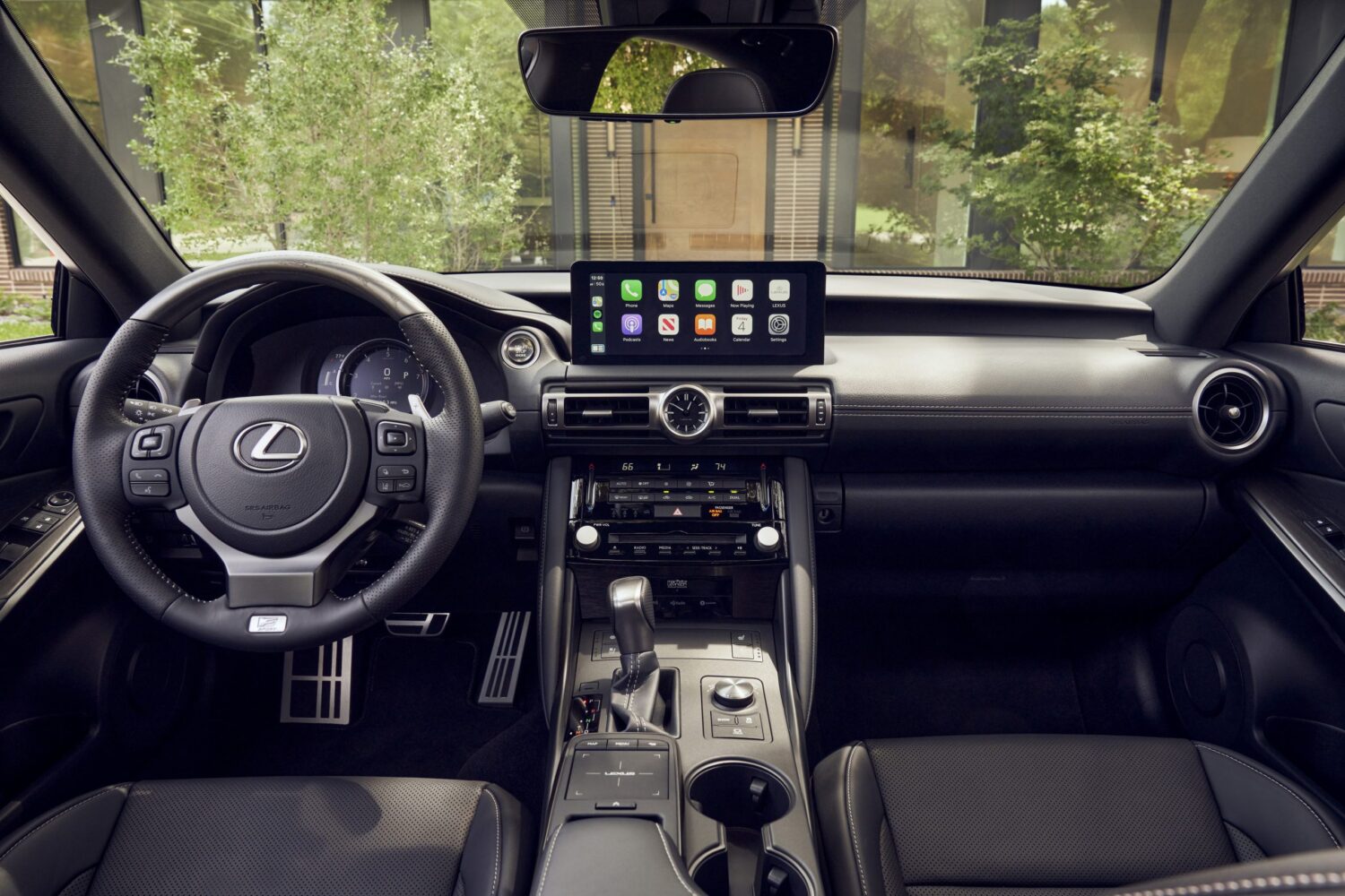 2025 Lexus IS 500 F SPORT dashboard featuring digital gauge cluster, touchscreen display, and steering wheel controls