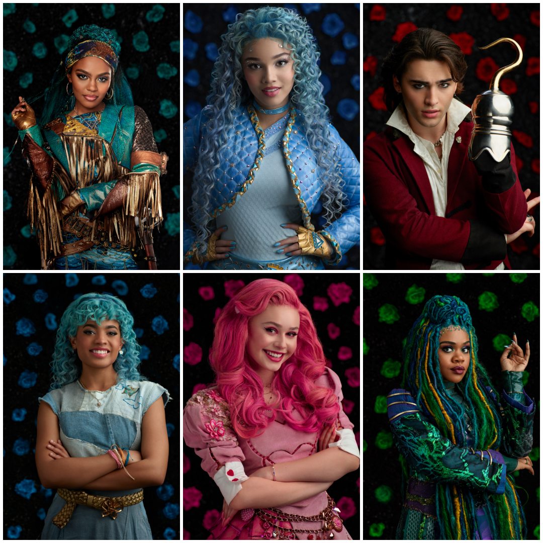 Cast of Descendants: The Rise of Red on Disney+. Kylie Cantrall, Malia Baker, Ruby Rose Turner, Morgan Dudley, Joshua Colley