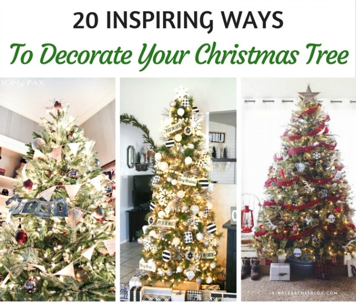 Collage of five beautifully decorated Christmas trees, showcasing 20 inspiring ways to decorate your Christmas tree, featurin