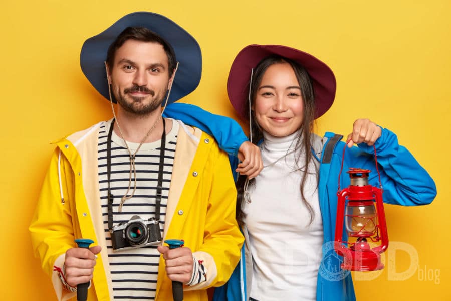 Male Female couple hiking camping