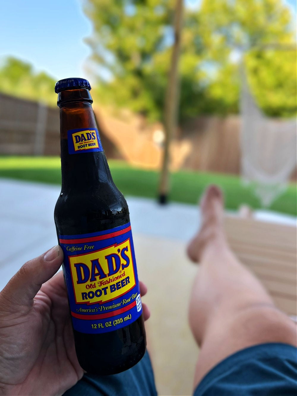 Outdoors enjoying a bottle of Dad's Root Beer