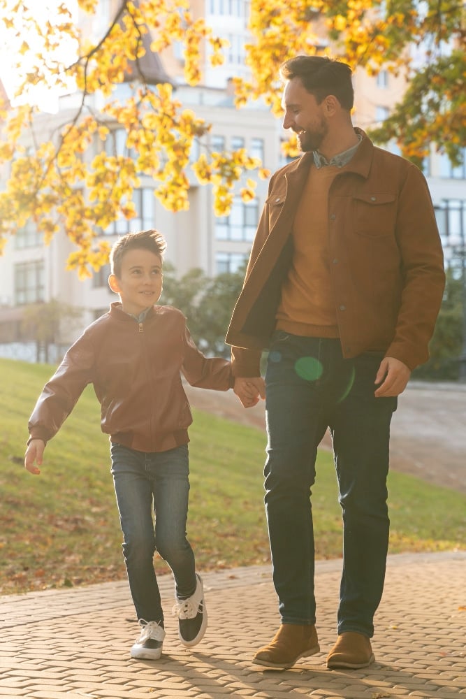 Photo father and son spending time together - New jacket for Father's Day