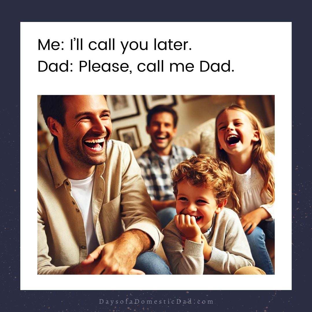 Dad and children laughing at funny dad jokes