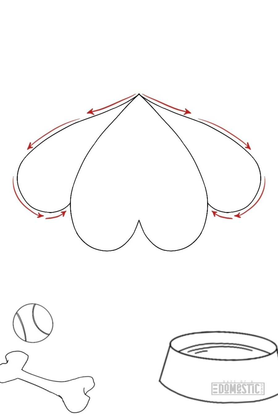 Step Two: Draw the Ears
<p>Draw Two Teardrop Shapes: Try to draw two teardrop shapes on the sides of the upside-down heart. These will be the dog's ears." class="wp-image-107211" style="width:600px"></figure></p>
<!-- /wp:image -->
<!-- wp:heading {