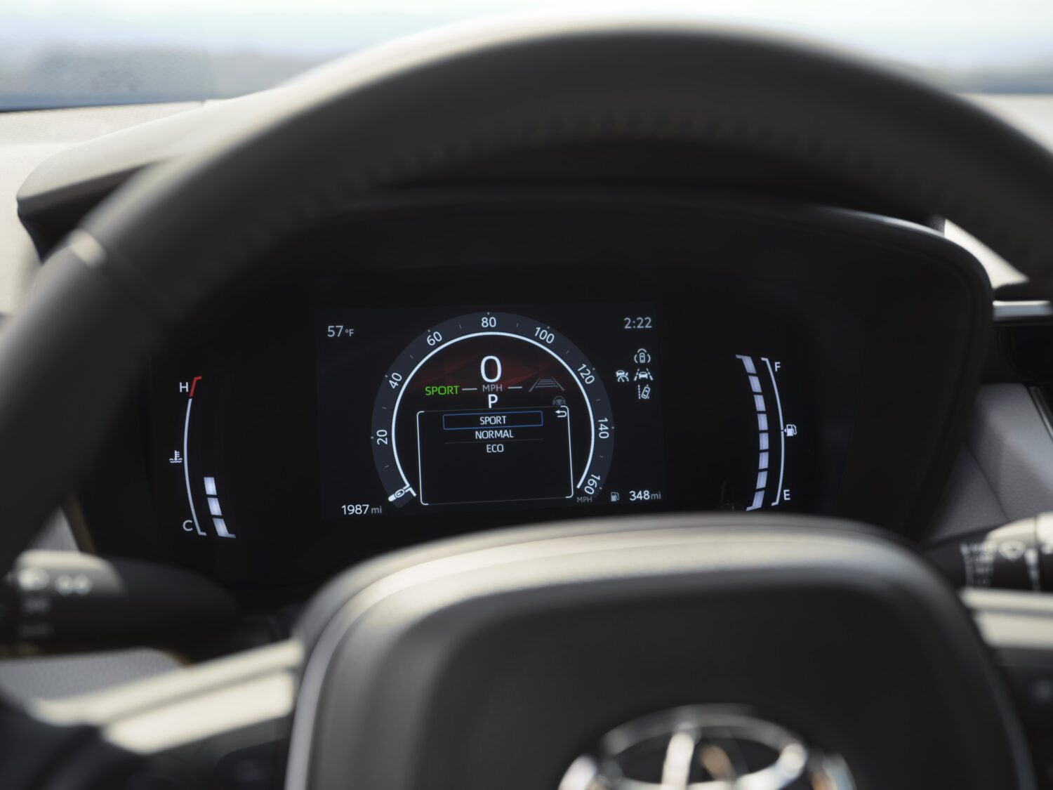 Digital gauge cluster of the 2025 Toyota Corolla FX showing drive modes Sport, Normal, and Eco