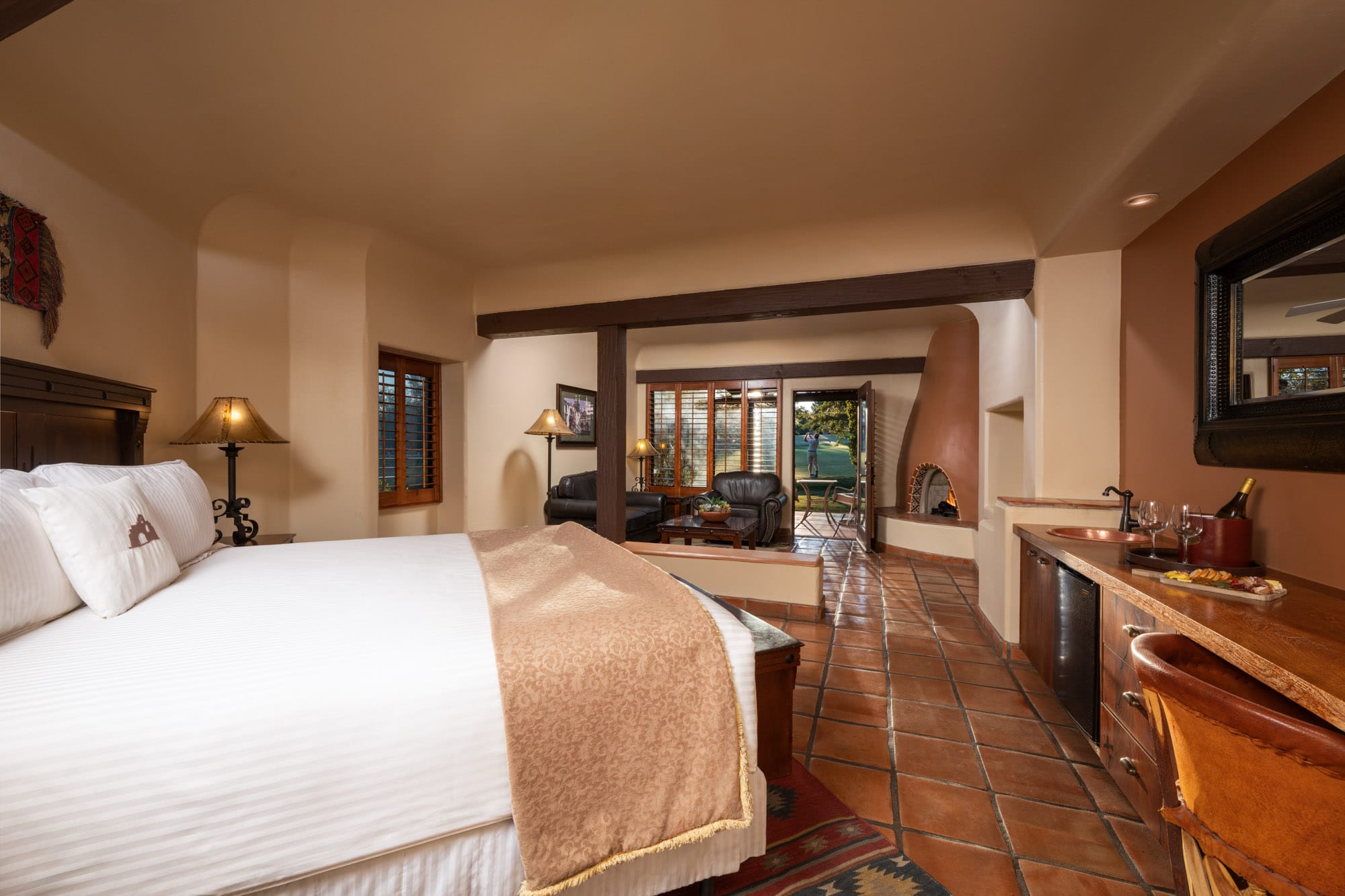 Hacienda-style guest room with Southwestern decor at Tubac Golf Resort in Arizona