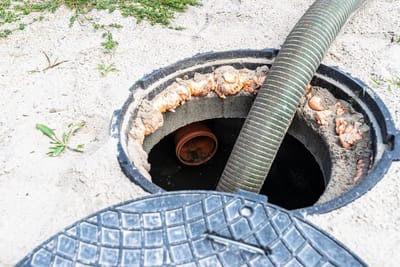 A four-inch suction pipe inserted into a home septic tank suction of household wastewater