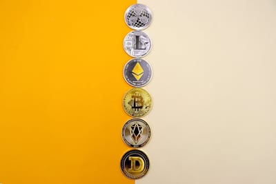 Cryptocurrency Background Featuring Six Crypto Coins