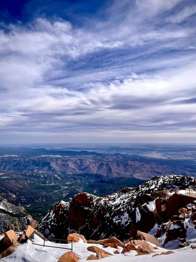Majestic view of snow-capped peaks and expansive landscape in Colorado, USA.