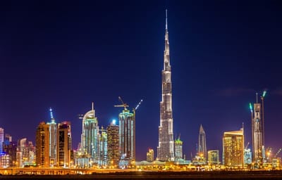 Night view of dubai downtown with burj khalifa