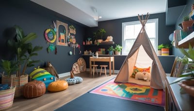 Playful child creates cute playroom