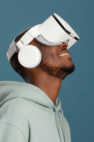 Free photo side view of man with virtual reality headset
