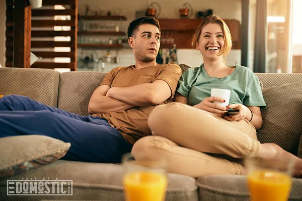 Couple watching Shrinking This movie is so funny