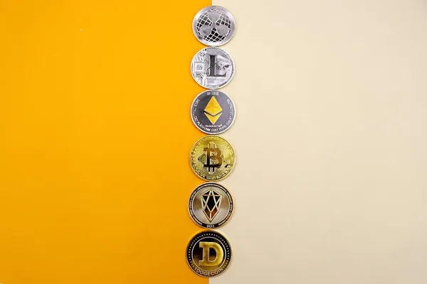 Cryptocurrency Background Featuring Six Crypto Coins