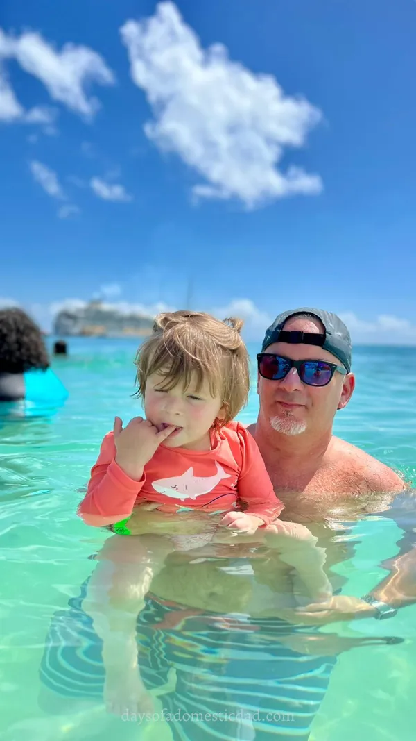 Spending time in crystal clear water with granddaughter.