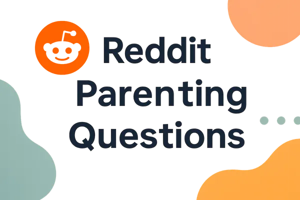 Bold series cover reading ‘Reddit Parenting Questions’ with speech-bubble icon in orange and navy on a clean background.