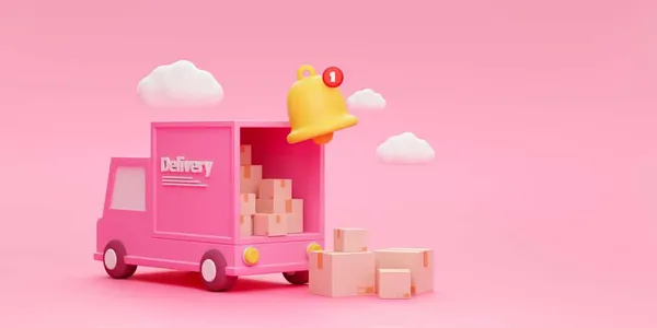 Free photo shipment delivery by truck and bell notification delivery transportation concept 3d rendering