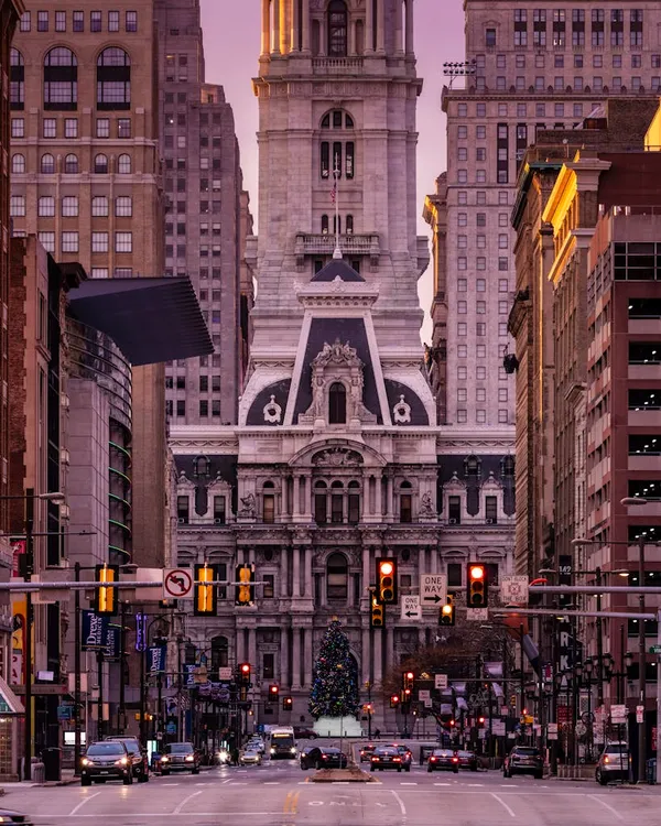 The Philadelphia City Hall in Pennsylvania during Christmas
