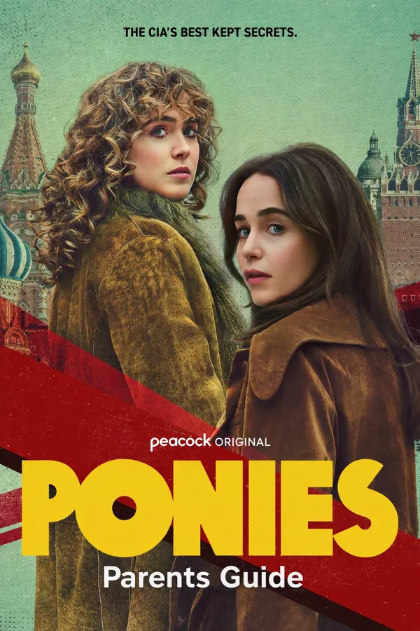 Ponies Parents Guide poster for the Peacock original series Persons of No Interest featuring two women in a Cold War setting