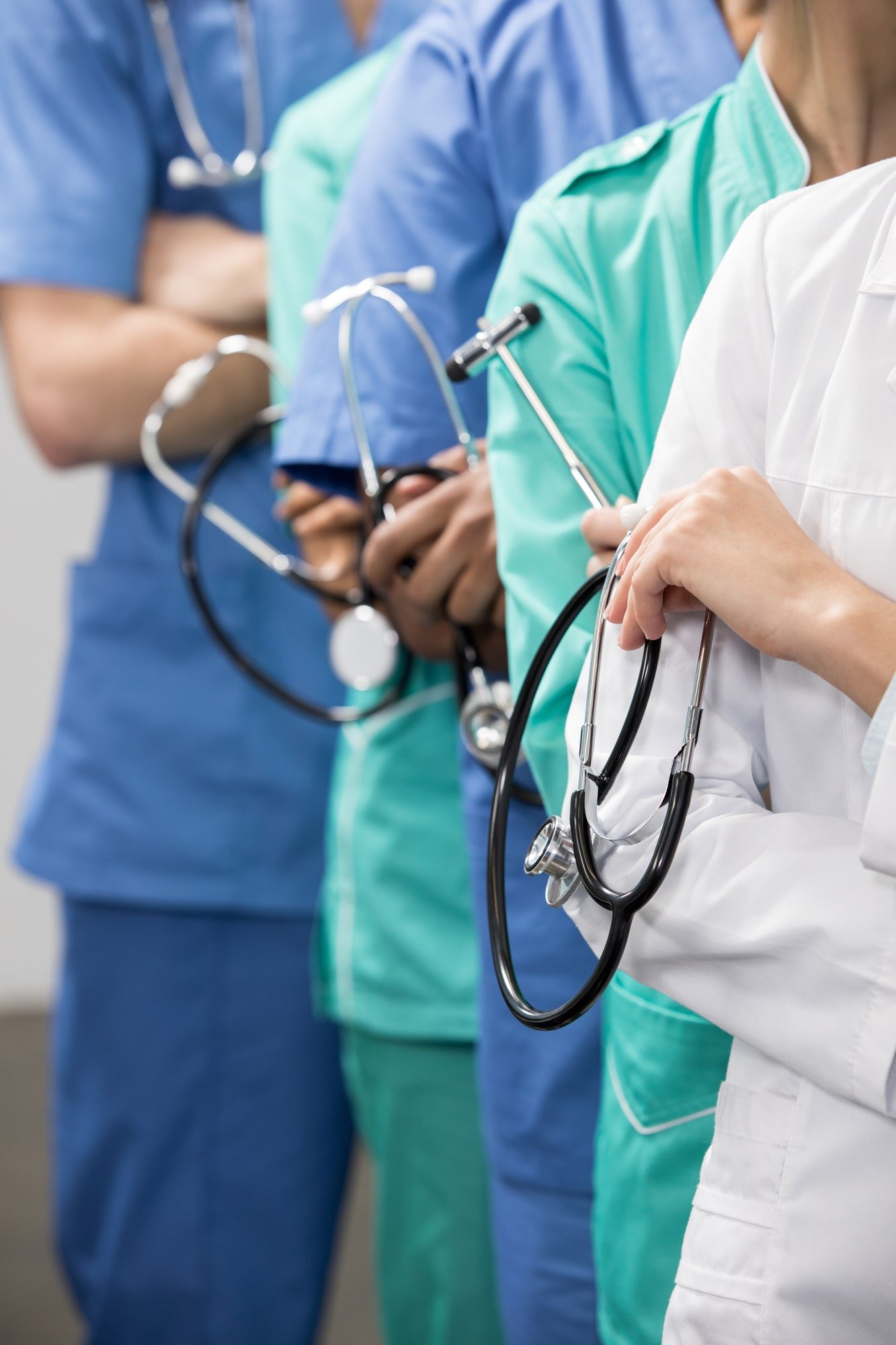 Line of doctor and nurses in a hospital