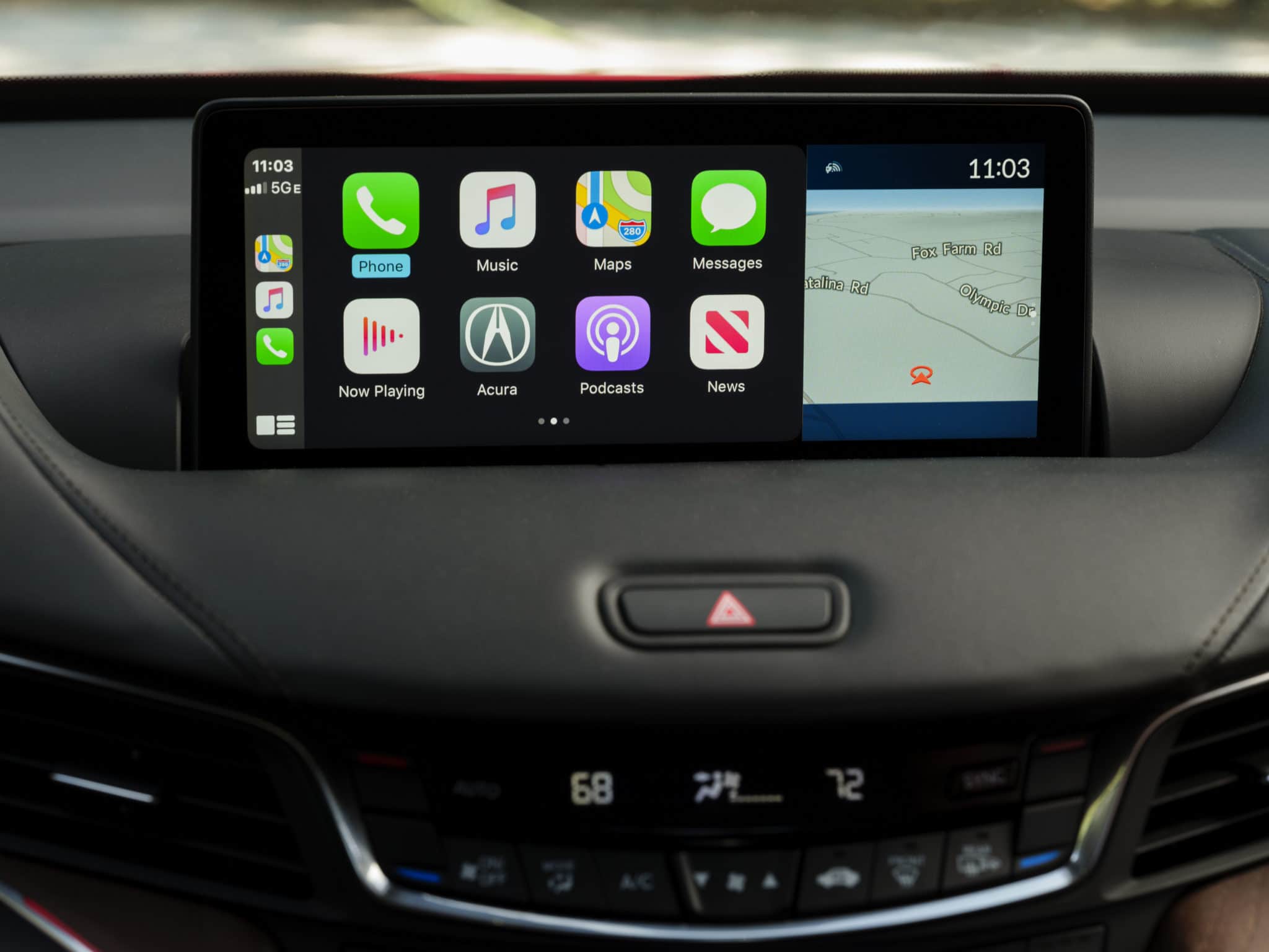 the interior of the 2021 TLX Advance, shown with apple car play